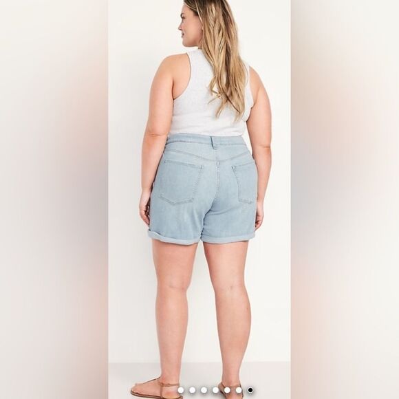 NWT Old Navy Plus Size Light Blue High Waist Raw Hem Cuffes Denim Shorts Size 24 - Picture 2 of 9
